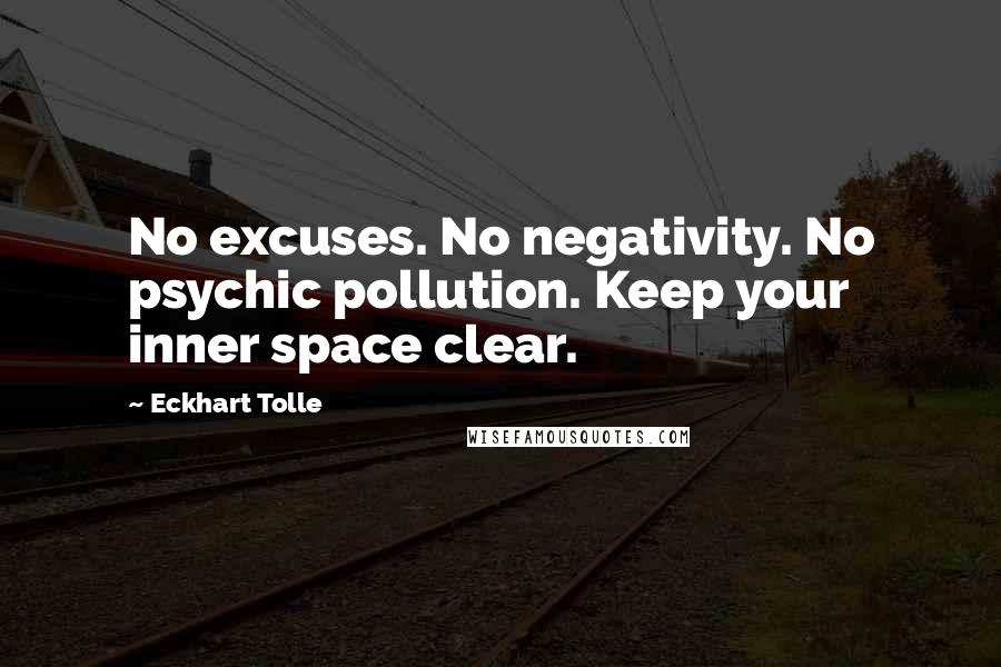 Eckhart Tolle Quotes: No excuses. No negativity. No psychic pollution. Keep your inner space clear.