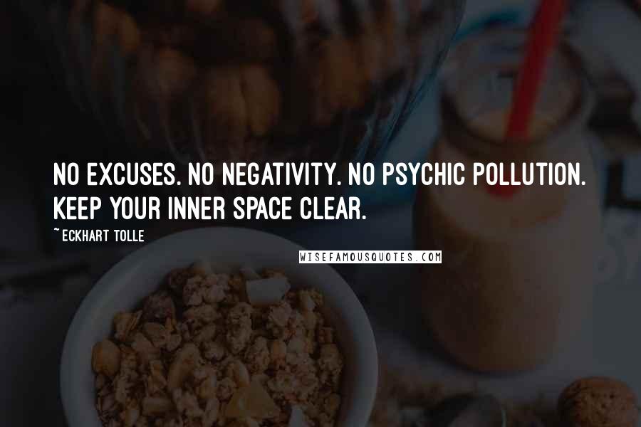 Eckhart Tolle Quotes: No excuses. No negativity. No psychic pollution. Keep your inner space clear.