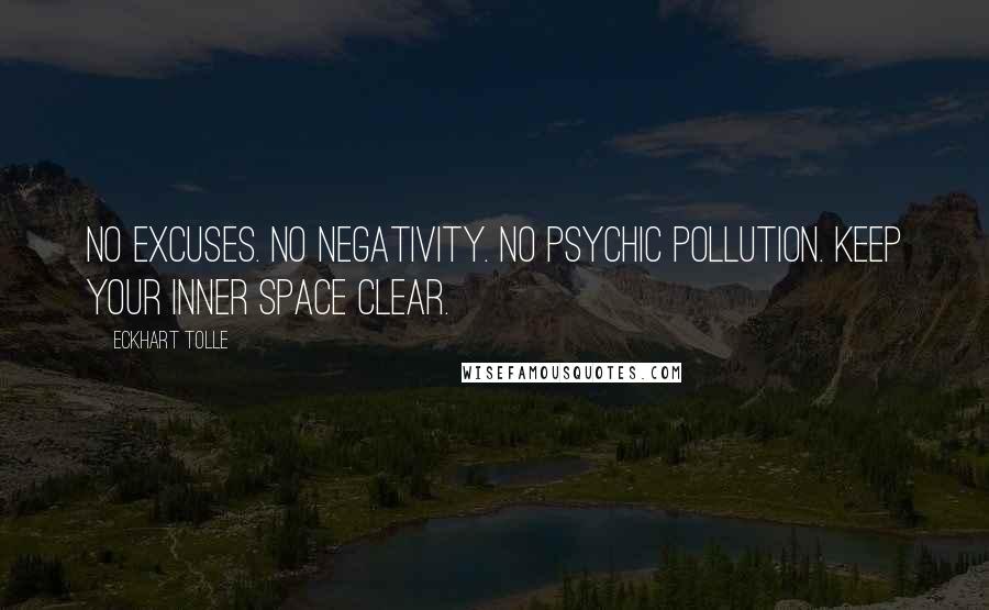 Eckhart Tolle Quotes: No excuses. No negativity. No psychic pollution. Keep your inner space clear.