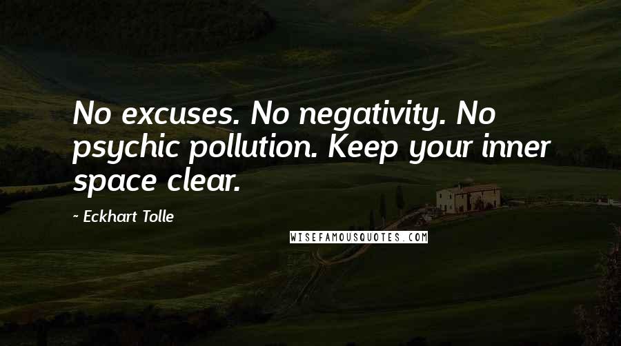 Eckhart Tolle Quotes: No excuses. No negativity. No psychic pollution. Keep your inner space clear.