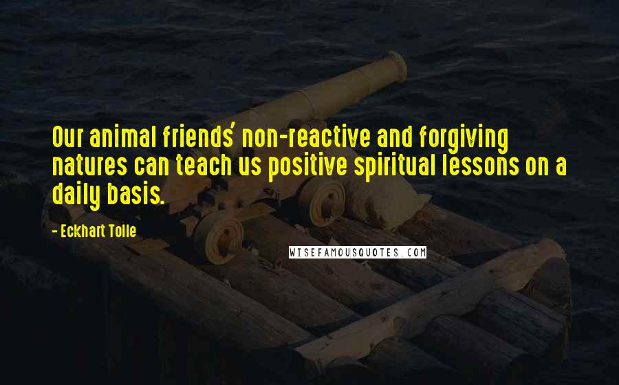 Eckhart Tolle Quotes: Our animal friends' non-reactive and forgiving natures can teach us positive spiritual lessons on a daily basis.