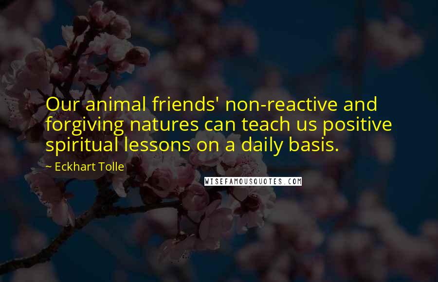 Eckhart Tolle Quotes: Our animal friends' non-reactive and forgiving natures can teach us positive spiritual lessons on a daily basis.