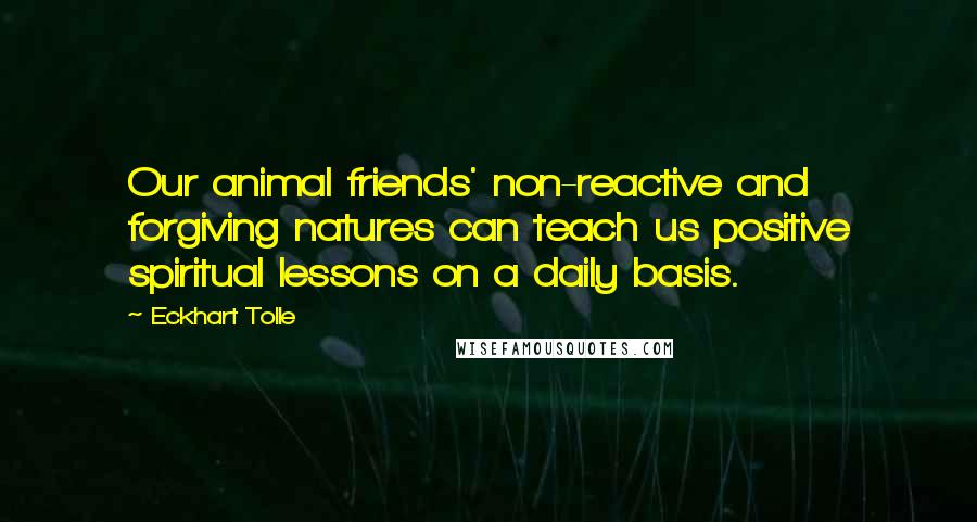 Eckhart Tolle Quotes: Our animal friends' non-reactive and forgiving natures can teach us positive spiritual lessons on a daily basis.