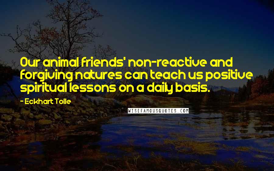 Eckhart Tolle Quotes: Our animal friends' non-reactive and forgiving natures can teach us positive spiritual lessons on a daily basis.