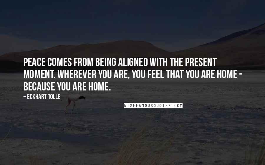 Eckhart Tolle Quotes: Peace comes from being aligned with the present moment. Wherever you are, you feel that you are home - because you are home.