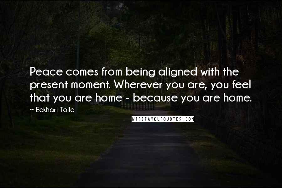 Eckhart Tolle Quotes: Peace comes from being aligned with the present moment. Wherever you are, you feel that you are home - because you are home.