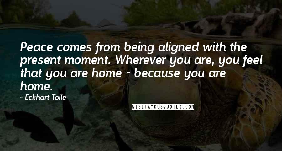 Eckhart Tolle Quotes: Peace comes from being aligned with the present moment. Wherever you are, you feel that you are home - because you are home.