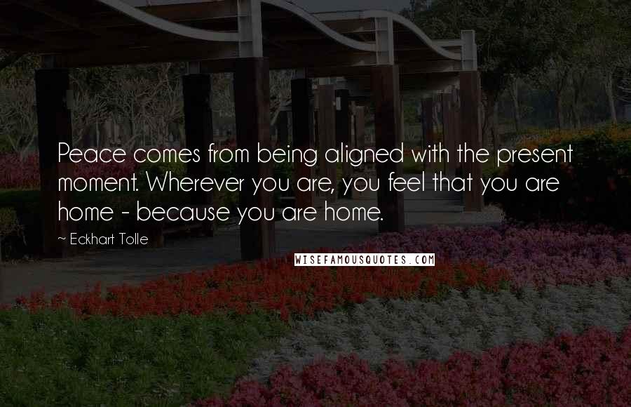 Eckhart Tolle Quotes: Peace comes from being aligned with the present moment. Wherever you are, you feel that you are home - because you are home.