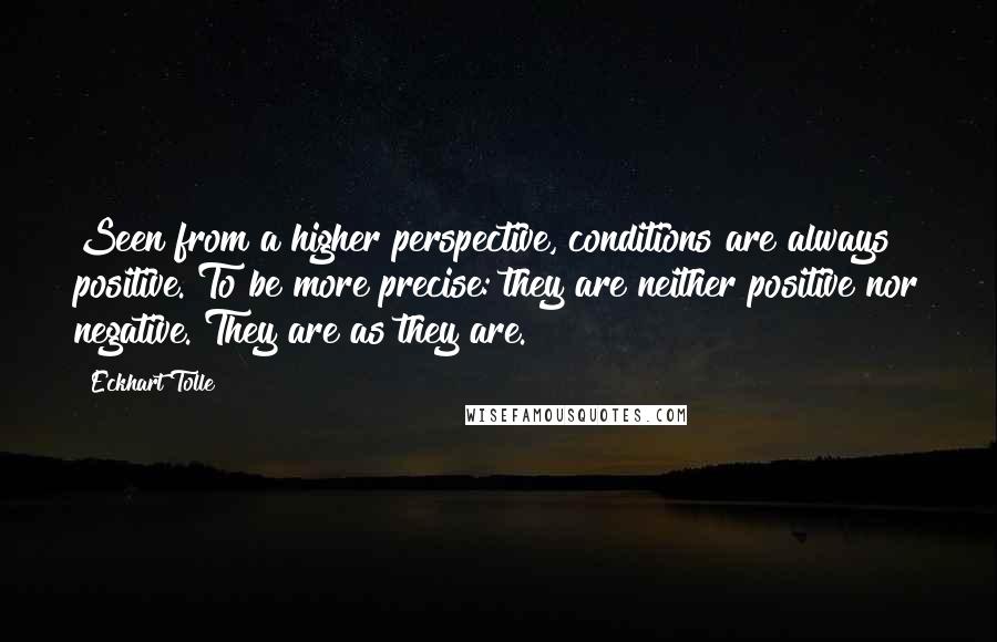 Eckhart Tolle Quotes: Seen from a higher perspective, conditions are always positive. To be more precise: they are neither positive nor negative. They are as they are.
