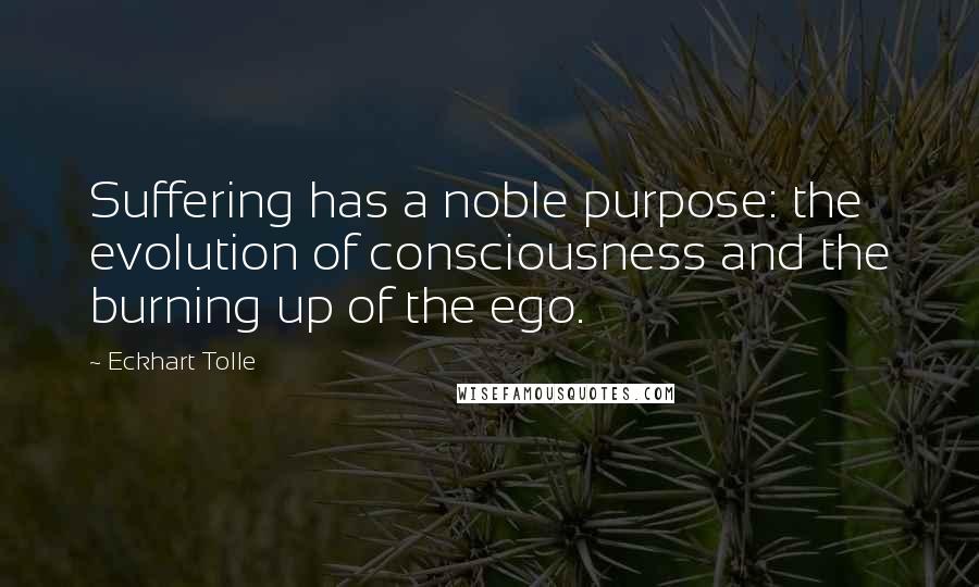 Eckhart Tolle Quotes: Suffering has a noble purpose: the evolution of consciousness and the burning up of the ego.