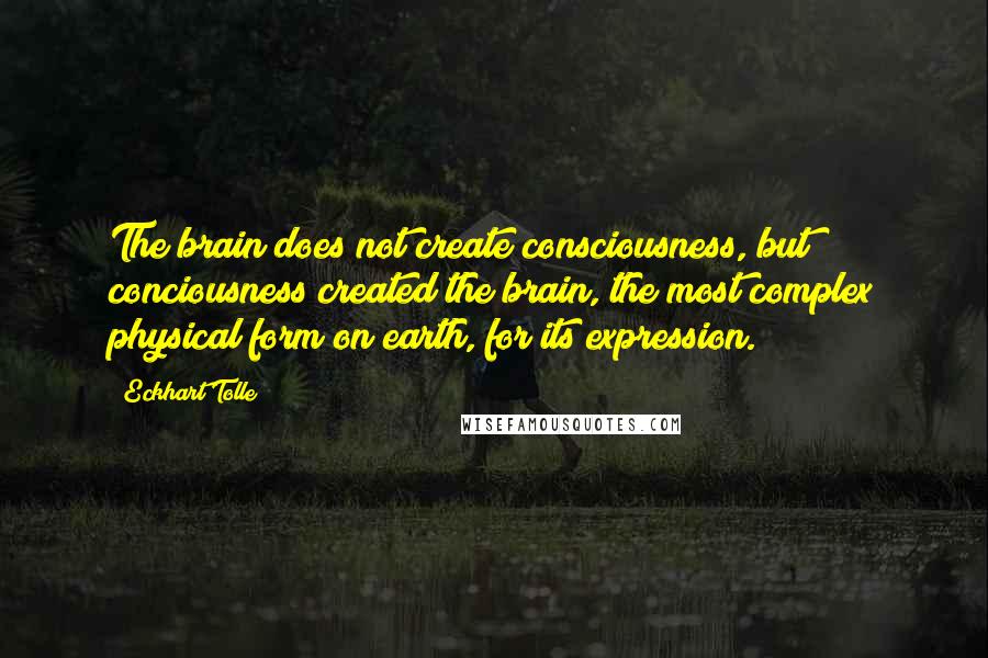 Eckhart Tolle Quotes: The brain does not create consciousness, but conciousness created the brain, the most complex physical form on earth, for its expression.