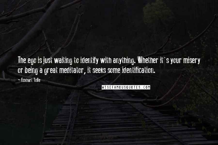 Eckhart Tolle Quotes: The ego is just waiting to identify with anything. Whether it's your misery or being a great meditator, it seeks some identification.