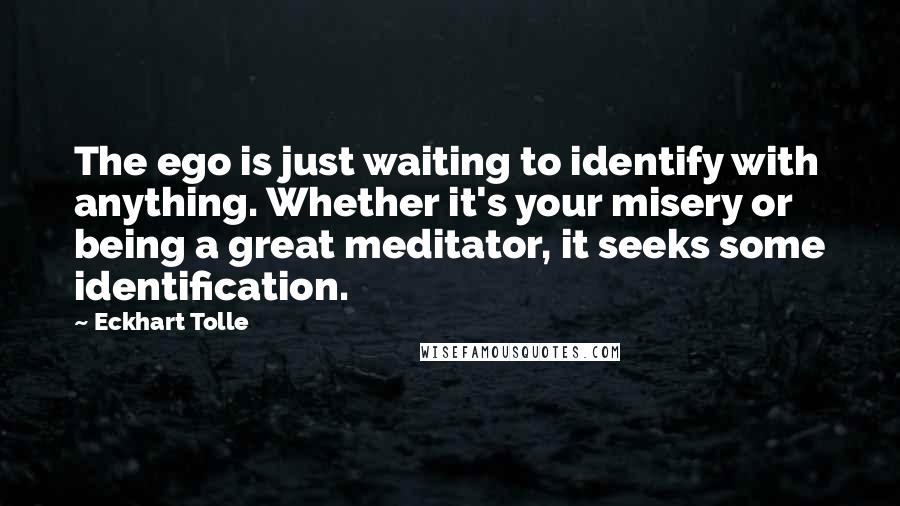 Eckhart Tolle Quotes: The ego is just waiting to identify with anything. Whether it's your misery or being a great meditator, it seeks some identification.