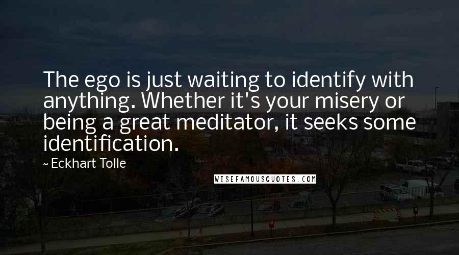 Eckhart Tolle Quotes: The ego is just waiting to identify with anything. Whether it's your misery or being a great meditator, it seeks some identification.