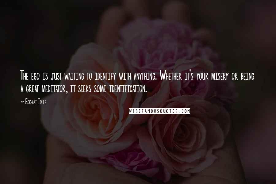 Eckhart Tolle Quotes: The ego is just waiting to identify with anything. Whether it's your misery or being a great meditator, it seeks some identification.