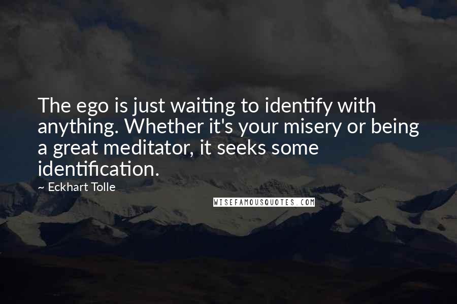 Eckhart Tolle Quotes: The ego is just waiting to identify with anything. Whether it's your misery or being a great meditator, it seeks some identification.