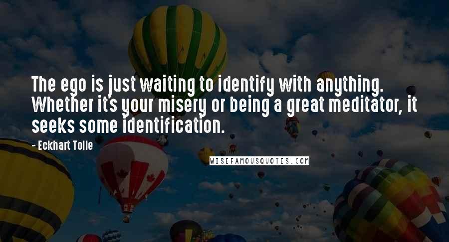 Eckhart Tolle Quotes: The ego is just waiting to identify with anything. Whether it's your misery or being a great meditator, it seeks some identification.