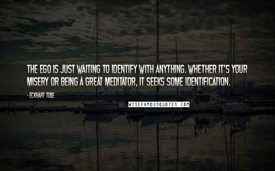 Eckhart Tolle Quotes: The ego is just waiting to identify with anything. Whether it's your misery or being a great meditator, it seeks some identification.