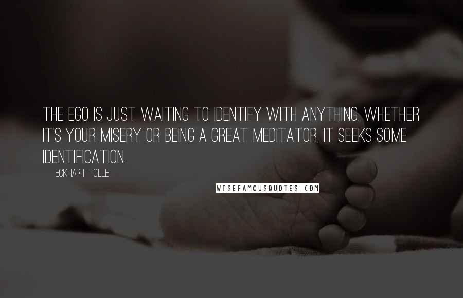 Eckhart Tolle Quotes: The ego is just waiting to identify with anything. Whether it's your misery or being a great meditator, it seeks some identification.
