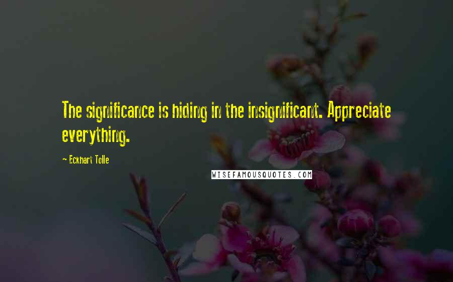 Eckhart Tolle Quotes: The significance is hiding in the insignificant. Appreciate everything.