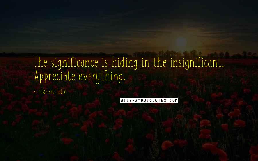 Eckhart Tolle Quotes: The significance is hiding in the insignificant. Appreciate everything.