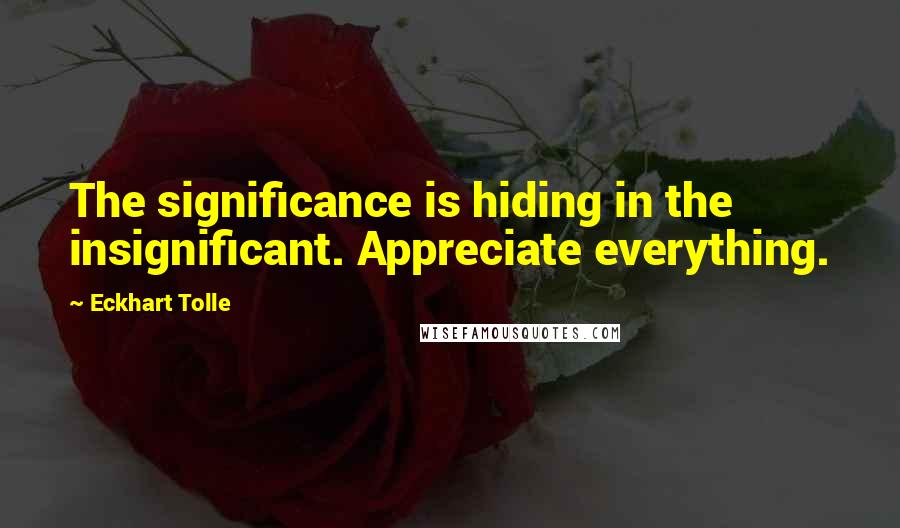 Eckhart Tolle Quotes: The significance is hiding in the insignificant. Appreciate everything.