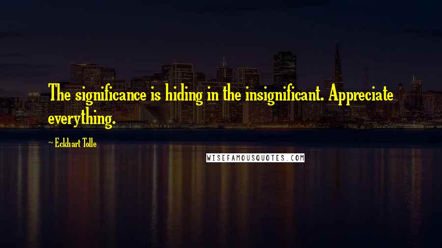 Eckhart Tolle Quotes: The significance is hiding in the insignificant. Appreciate everything.