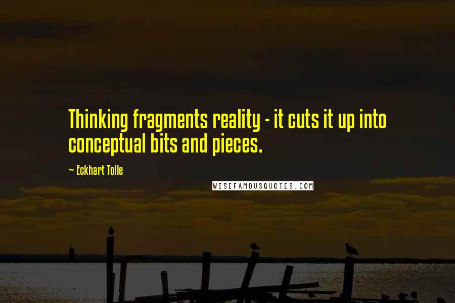 Eckhart Tolle Quotes: Thinking fragments reality - it cuts it up into conceptual bits and pieces.