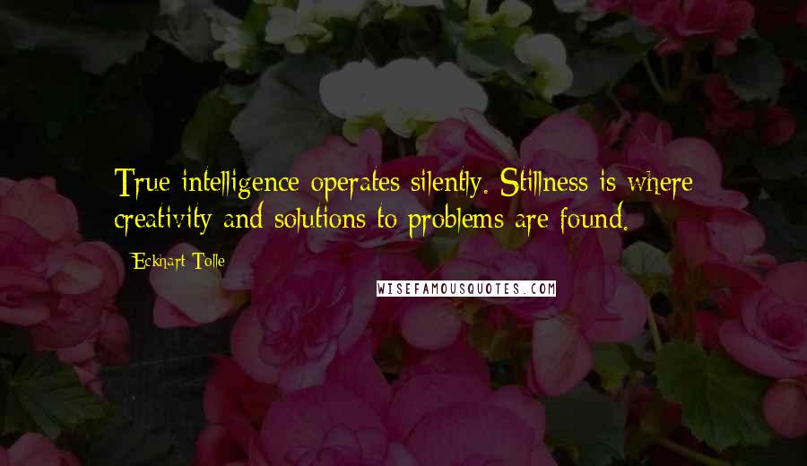 Eckhart Tolle Quotes: True intelligence operates silently. Stillness is where creativity and solutions to problems are found.