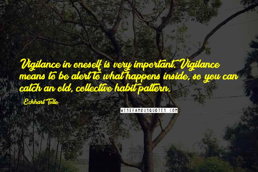 Eckhart Tolle Quotes: Vigilance in oneself is very important. Vigilance means to be alert to what happens inside, so you can catch an old, collective habit pattern.