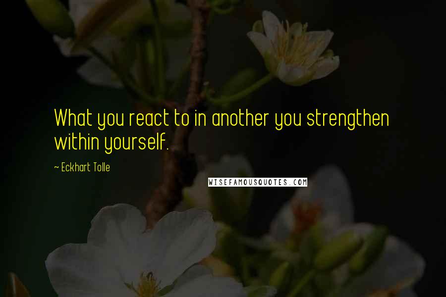 Eckhart Tolle Quotes: What you react to in another you strengthen within yourself.