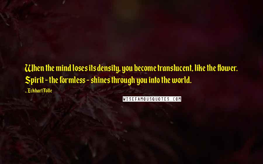 Eckhart Tolle Quotes: When the mind loses its density, you become translucent, like the flower. Spirit - the formless - shines through you into the world.