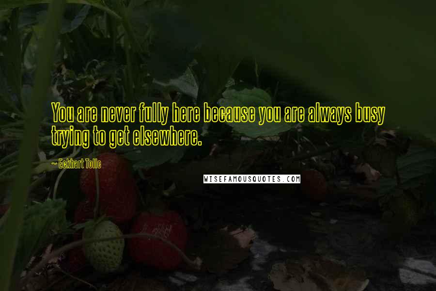 Eckhart Tolle Quotes: You are never fully here because you are always busy trying to get elsewhere.