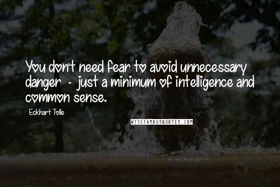 Eckhart Tolle Quotes: You don't need fear to avoid unnecessary danger  -  just a minimum of intelligence and common sense.