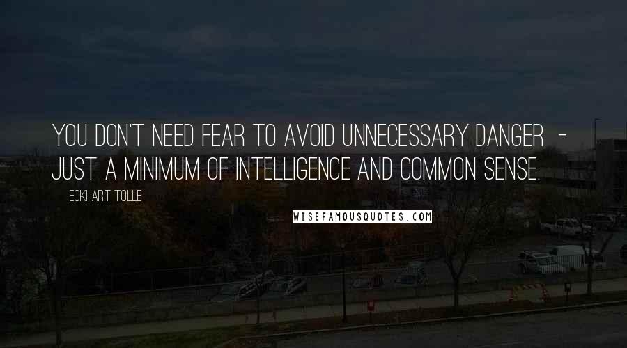 Eckhart Tolle Quotes: You don't need fear to avoid unnecessary danger  -  just a minimum of intelligence and common sense.