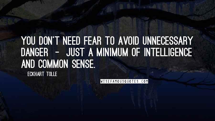 Eckhart Tolle Quotes: You don't need fear to avoid unnecessary danger  -  just a minimum of intelligence and common sense.