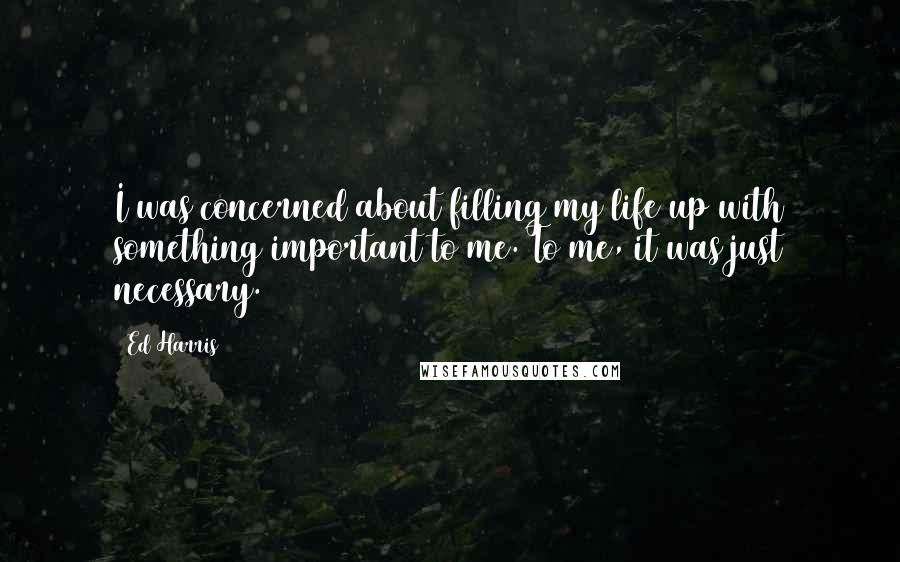 Ed Harris Quotes: I was concerned about filling my life up with something important to me. To me, it was just necessary.