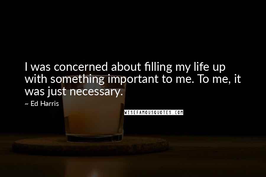 Ed Harris Quotes: I was concerned about filling my life up with something important to me. To me, it was just necessary.