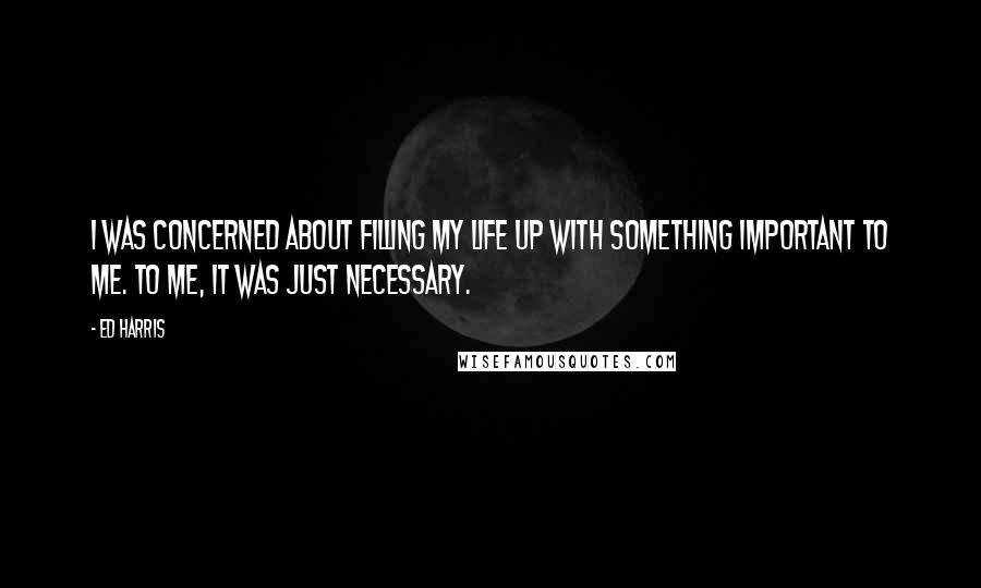 Ed Harris Quotes: I was concerned about filling my life up with something important to me. To me, it was just necessary.