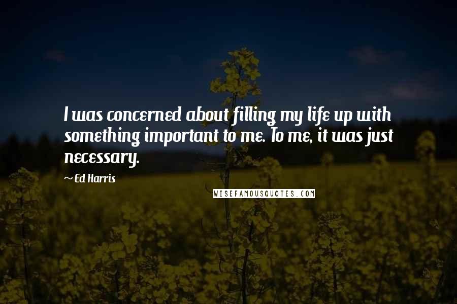 Ed Harris Quotes: I was concerned about filling my life up with something important to me. To me, it was just necessary.