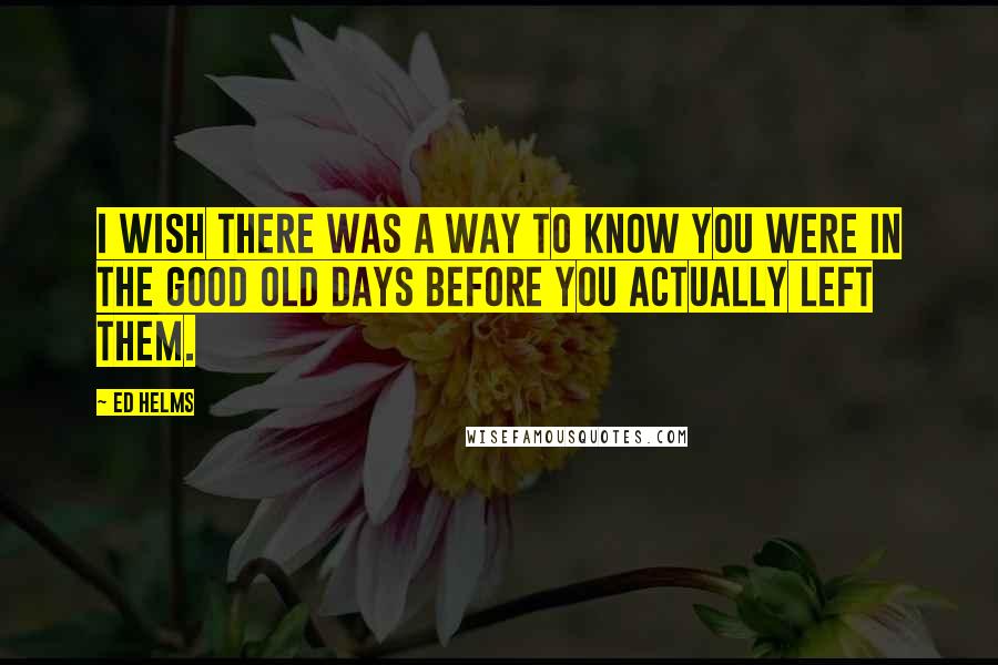 Ed Helms Quotes: I wish there was a way to know you were in the good old days before you actually left them.