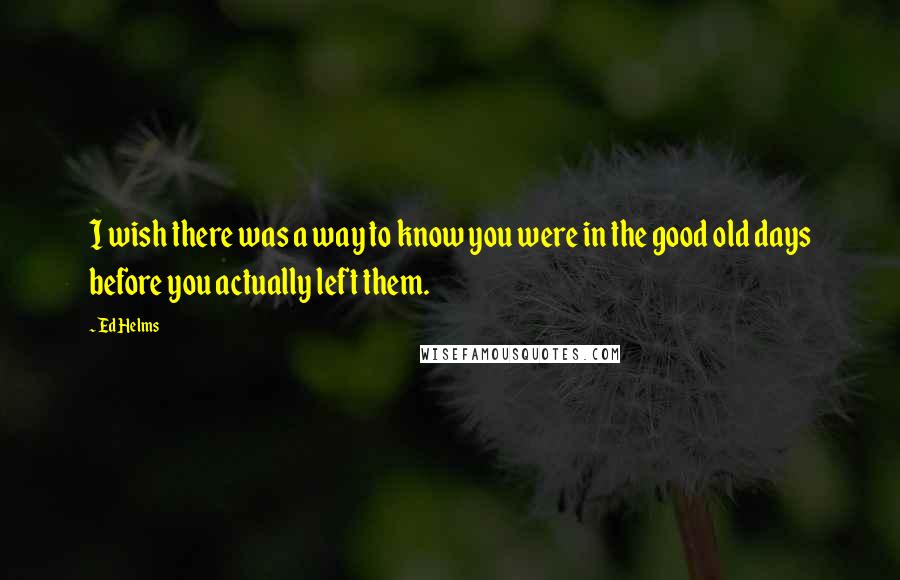 Ed Helms Quotes: I wish there was a way to know you were in the good old days before you actually left them.