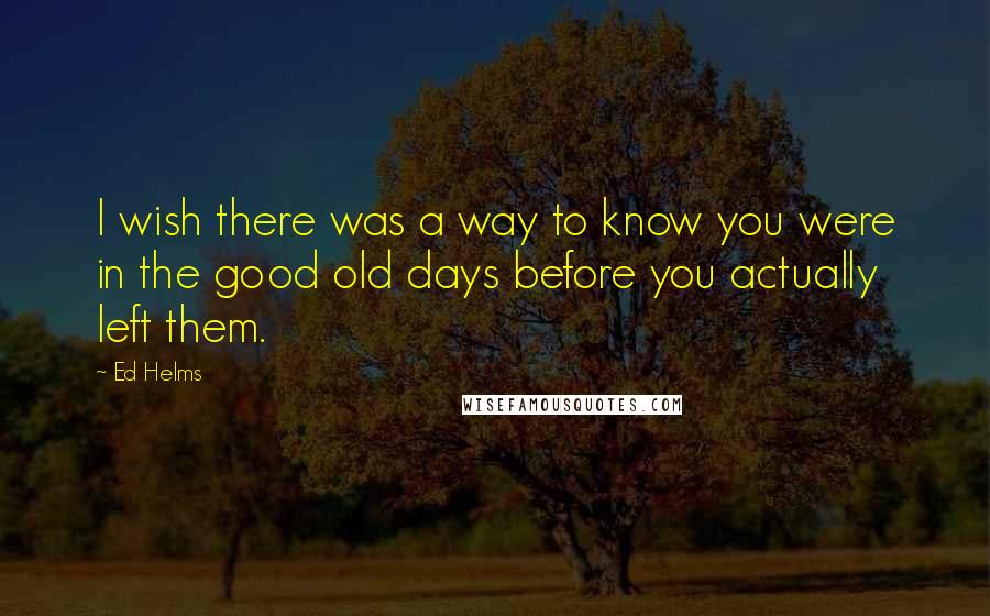 Ed Helms Quotes: I wish there was a way to know you were in the good old days before you actually left them.
