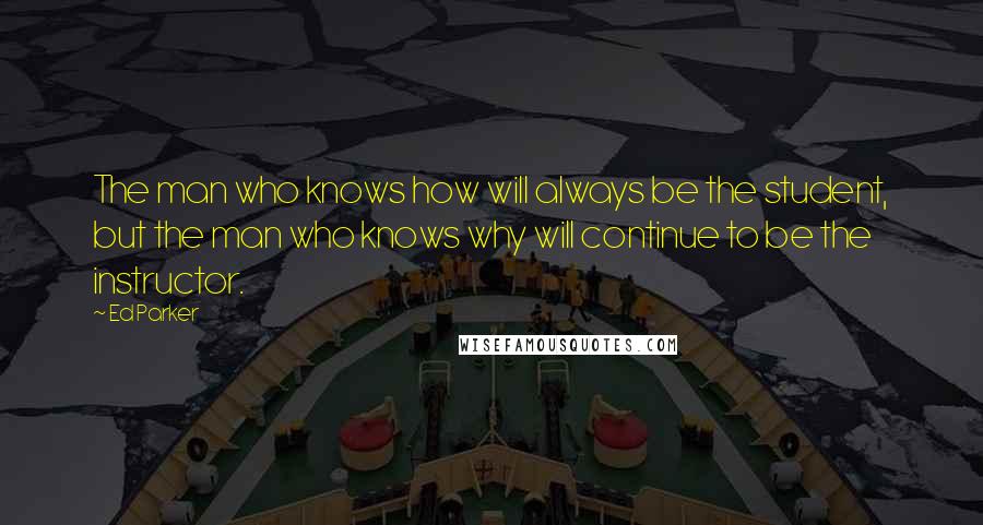 Ed Parker Quotes: The man who knows how will always be the student, but the man who knows why will continue to be the instructor.