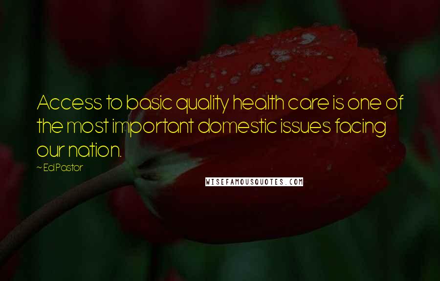 Ed Pastor Quotes: Access to basic quality health care is one of the most important domestic issues facing our nation.