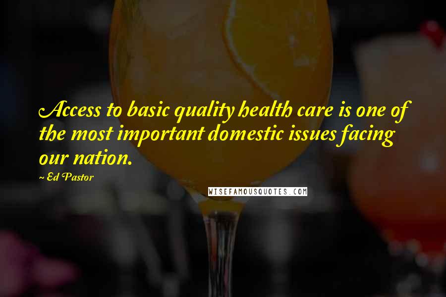 Ed Pastor Quotes: Access to basic quality health care is one of the most important domestic issues facing our nation.