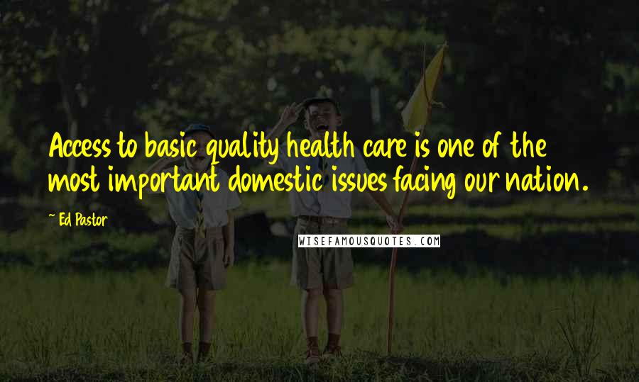 Ed Pastor Quotes: Access to basic quality health care is one of the most important domestic issues facing our nation.