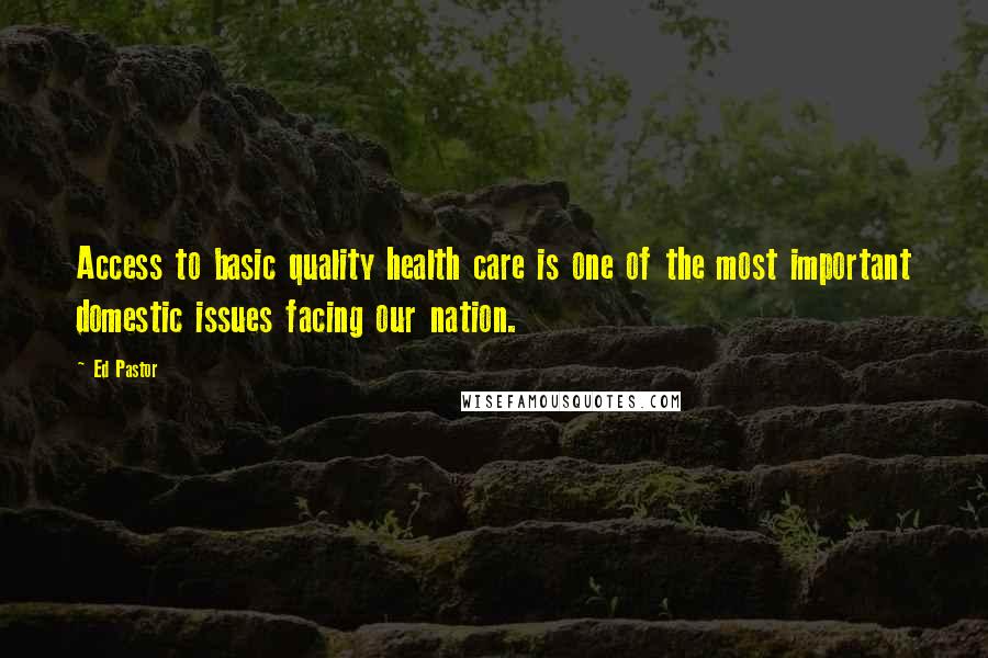 Ed Pastor Quotes: Access to basic quality health care is one of the most important domestic issues facing our nation.