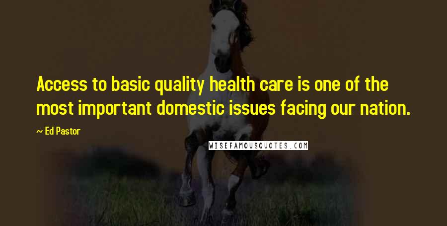 Ed Pastor Quotes: Access to basic quality health care is one of the most important domestic issues facing our nation.