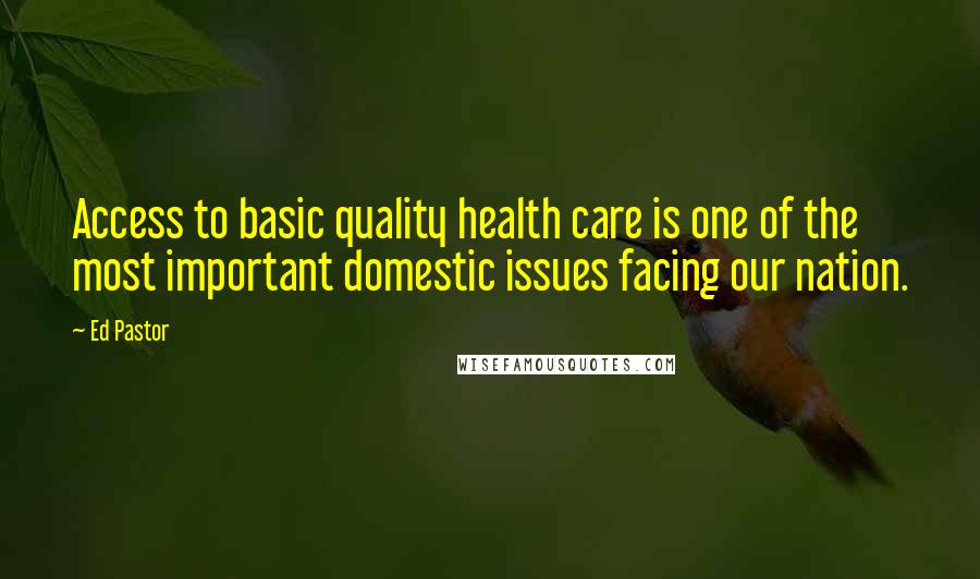 Ed Pastor Quotes: Access to basic quality health care is one of the most important domestic issues facing our nation.